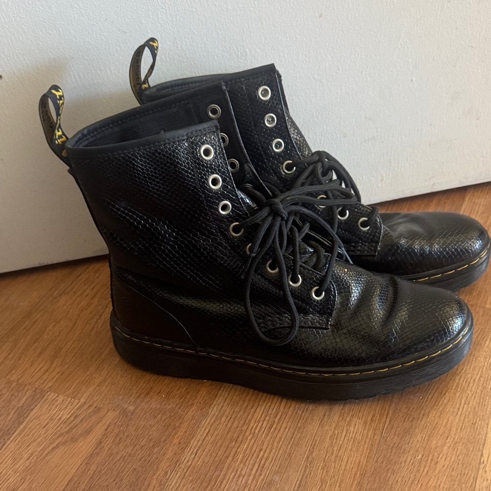 Dr. Martens Black Textured Leather Boots
